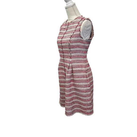 Rebecca Taylor Red & Cream Tweed Pleated Fit & Flair Raw Edge Dress Size 8 - Picture 4 of 13